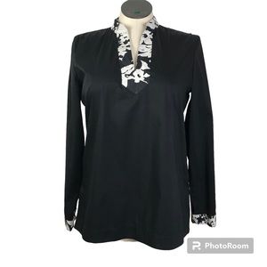Jones New York Tunic Top Women's Size M Color Black/White Pullover Long Sleeve's